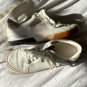 White Sneakers with Snake Skin Detailing